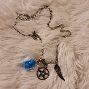 Supernatural salt pentagram wing necklace